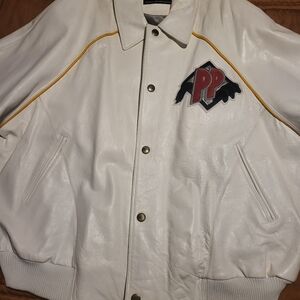 Pelle Pelle White Leather Bomber Jacket with Logo